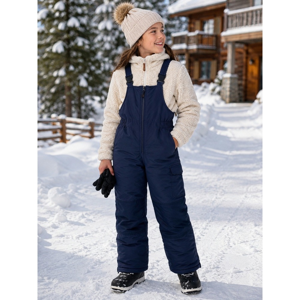 London Fog Kids Navy Blue Insulated Winter Snow Bibs Overalls Size L/7